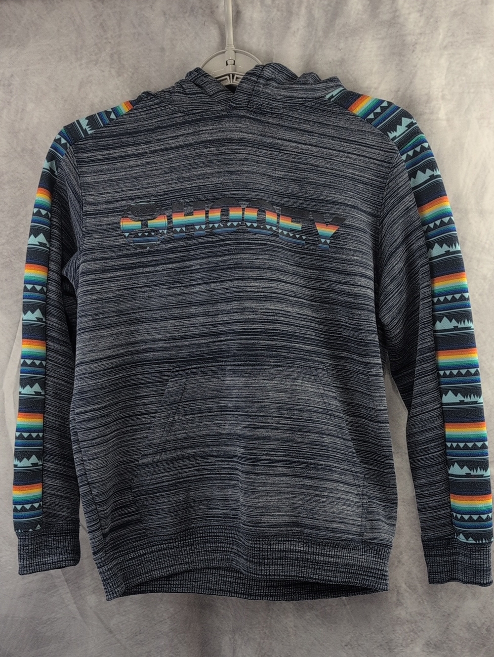 Hooey Youth Medium Space Dye Logo Hoodie Southwestern Striped Accent